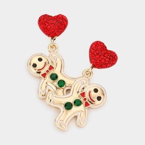 Gold Gingerbread Earrings with Red Hearts